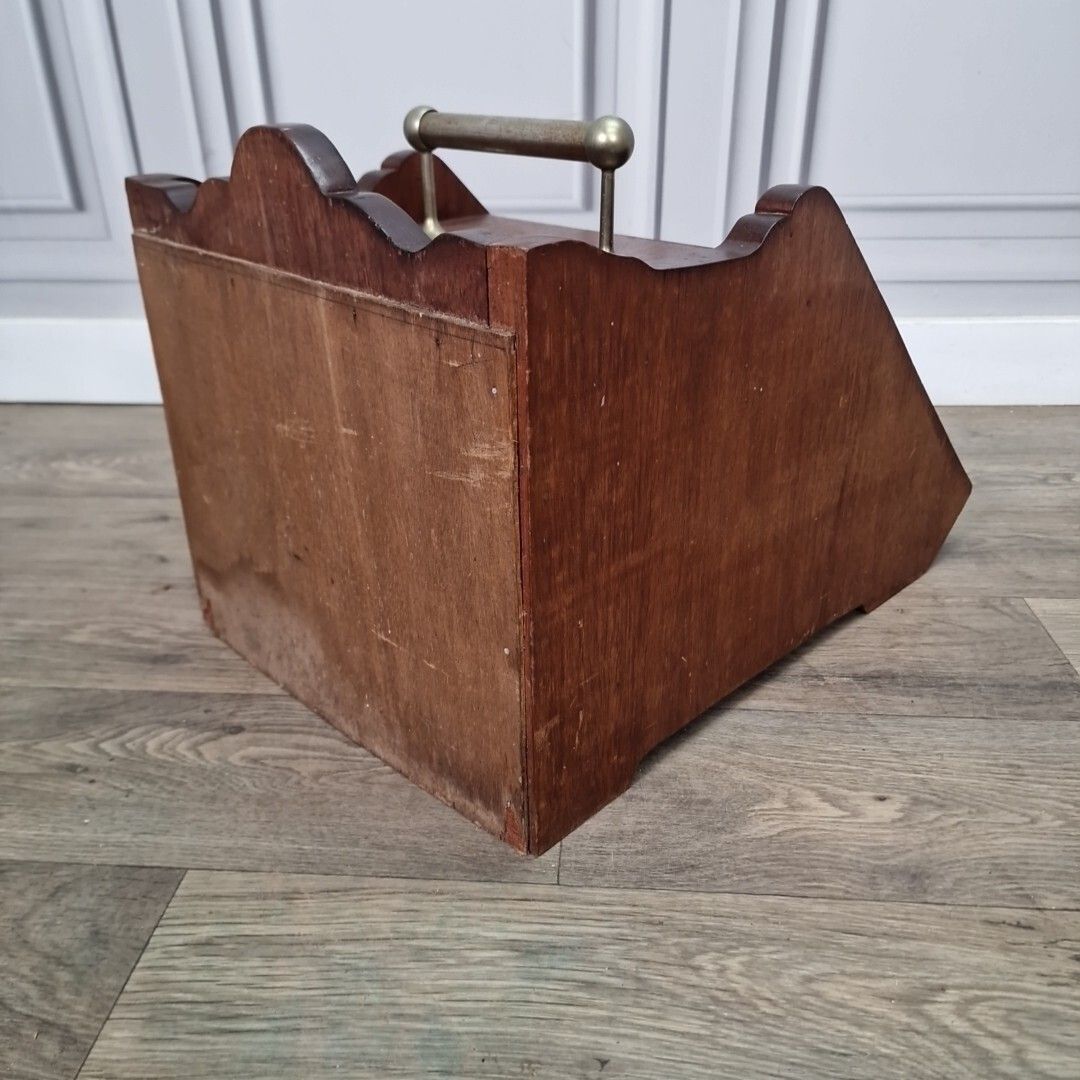 photo vinterior Antique Edwardian Coal Scuttle Cabinet Wooden Fireside Storage Box Wood