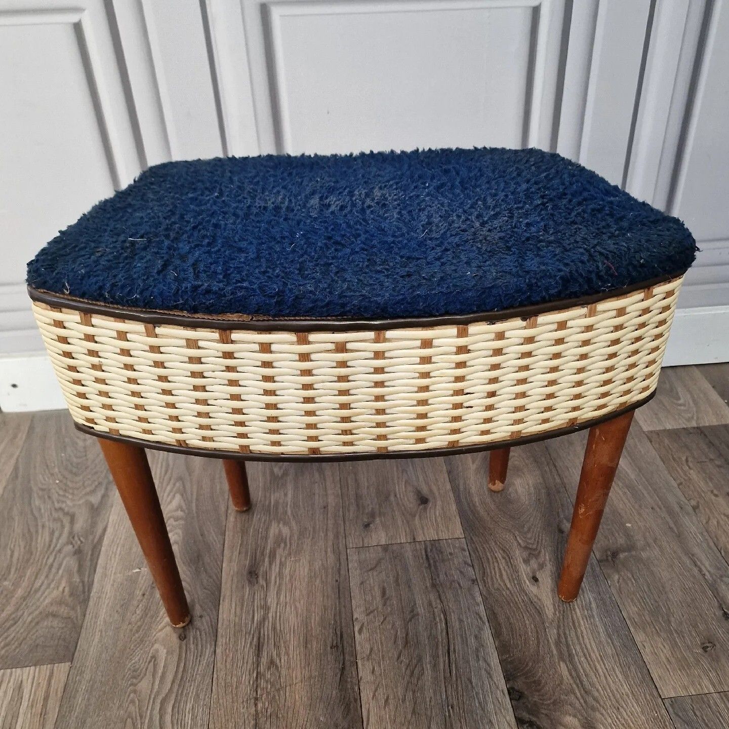 Vintage Sewing Storage Box Foot Stool Ottoman Mid Century Retro Weaved photo Furniture