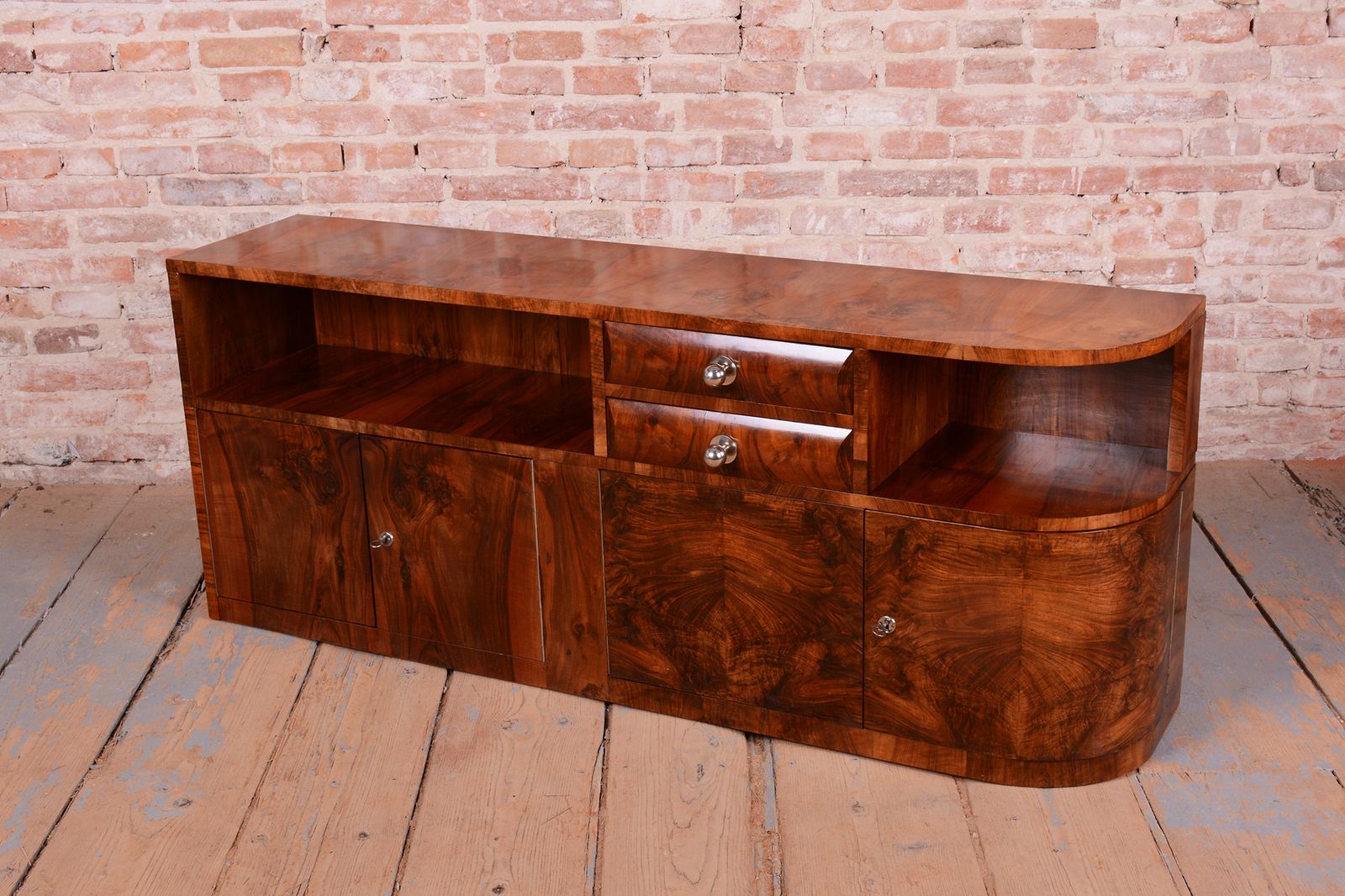 Restored Art Deco Buffet, Walnut, Chrome, Steel, Revived Polish, Czech, 1920s photo Furniture