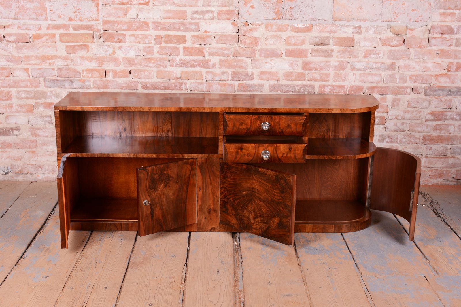 Restored Art Deco Buffet, Walnut, Chrome, Steel, Revived Polish, Czech, 1920s photo vinterior