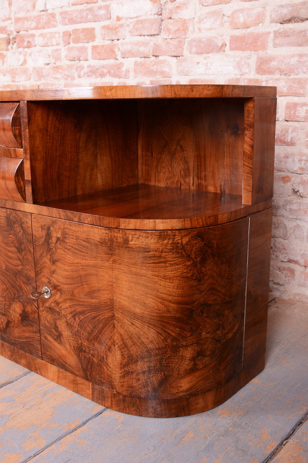 1600.0 Restored Art Deco Buffet, Walnut, Chrome, Steel, Revived Polish, Czech, 1920s photo