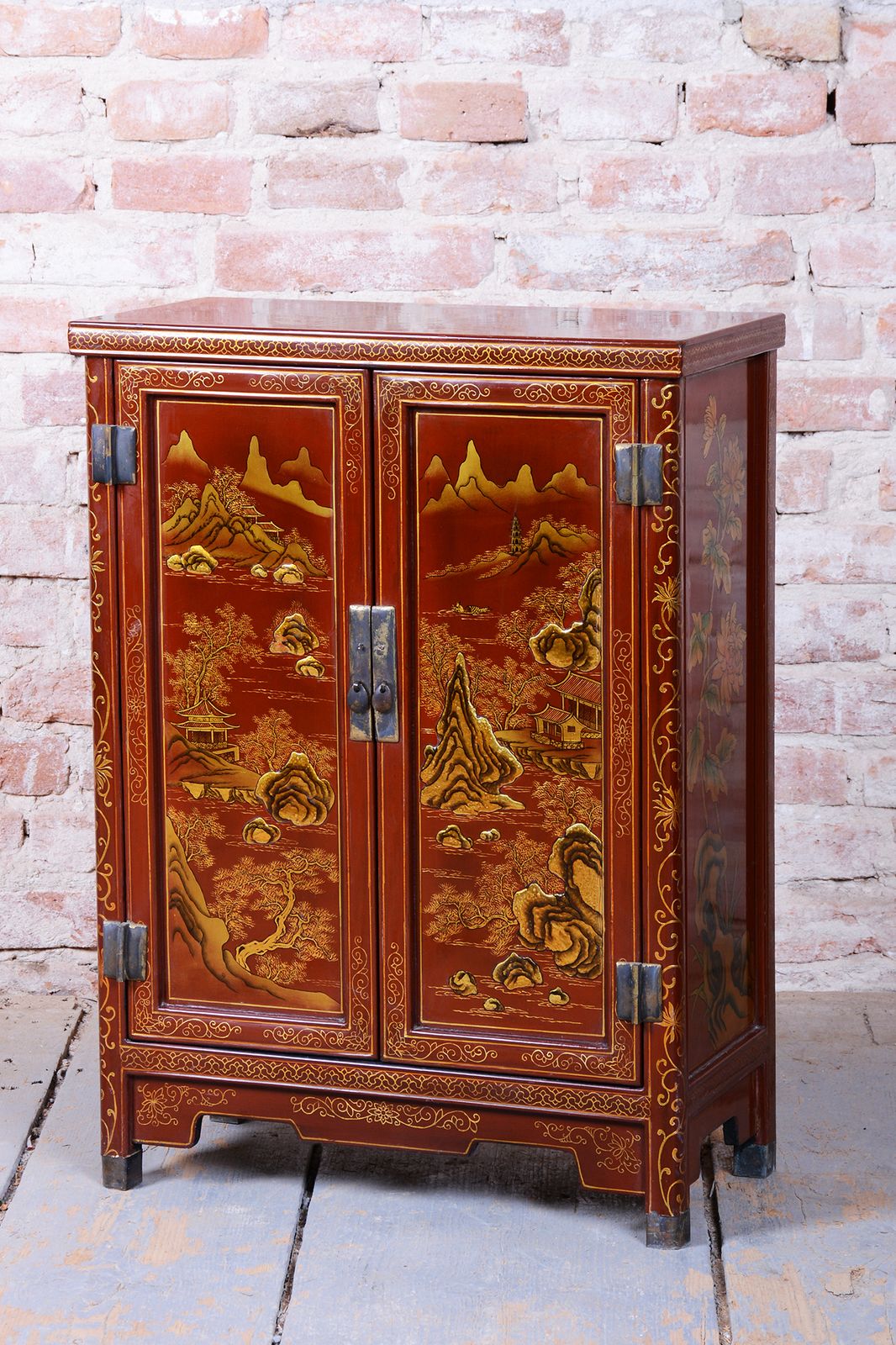Original Asian Style Small Cabinet, Wood, Lacquer, Paint, China, 1850s photo furniture