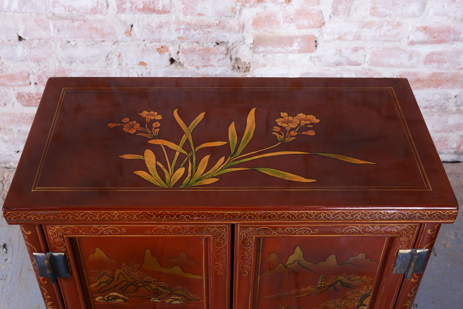 photo vinterior Original Asian Style Small Cabinet, Wood, Lacquer, Paint, China, 1850s