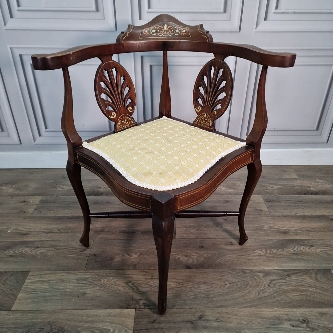Antique Corner Chair Victorian Wooden Inlaid Carver Armchair Hall Mahogany photo furniture