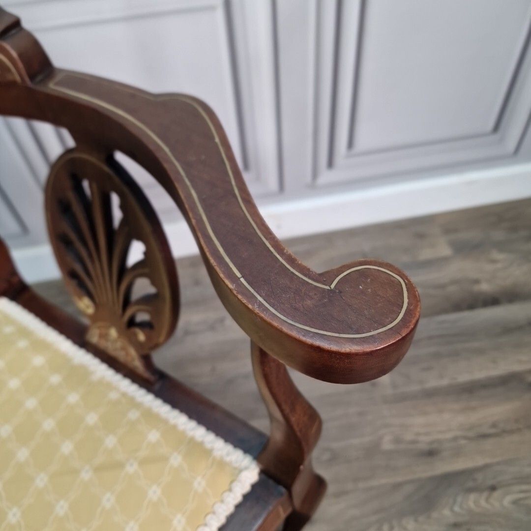 Antique Corner Chair Victorian Wooden Inlaid Carver Armchair Hall Mahogany photo vintage