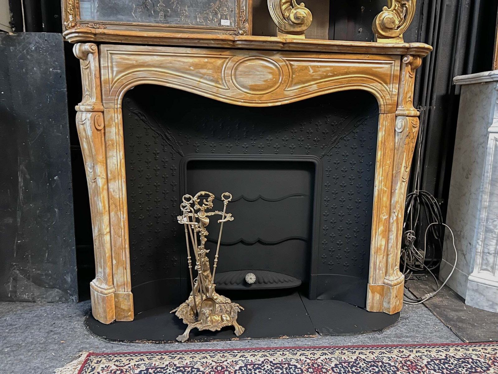 Yellow Marble Fireplace Frame Complete With Black Cast Iron Backsplash, Italy photo furniture