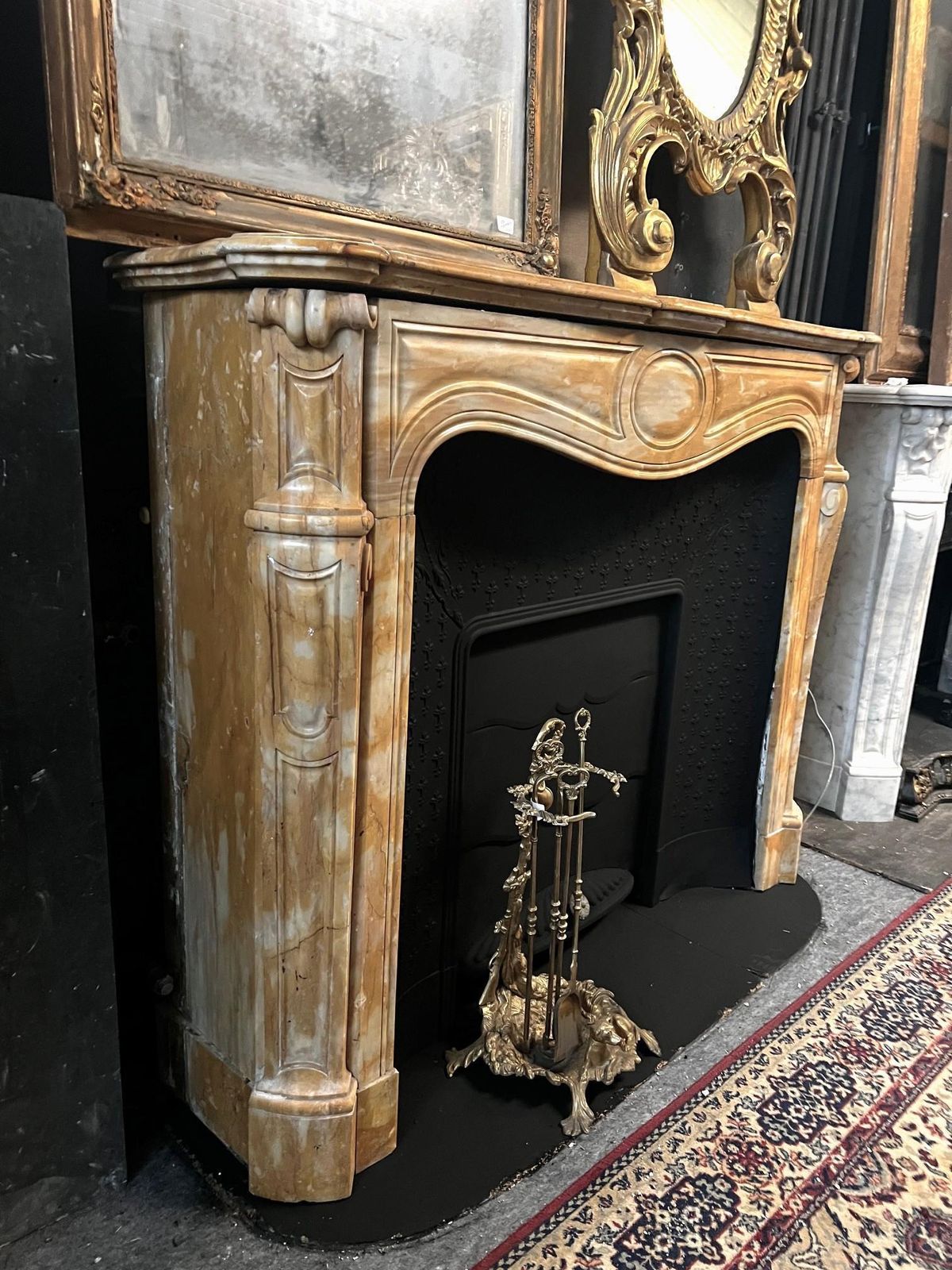 Yellow Marble Fireplace Frame Complete With Black Cast Iron Backsplash, Italy photo buy