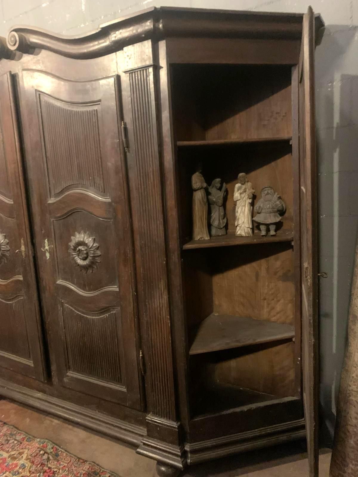 photo vintage Piedmontese Walnut "Grissinato" 4 Door Closet, Italy