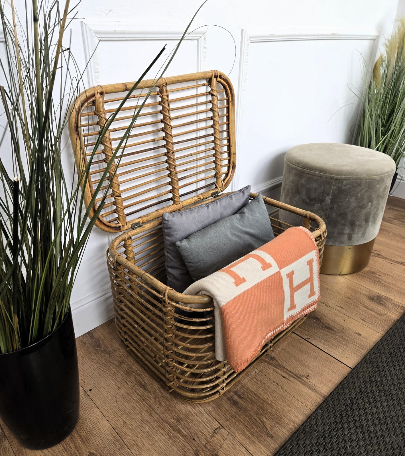 1960s Italian Designer Bamboo Rattan Bohemian French Riviera Basket Container photo furniture