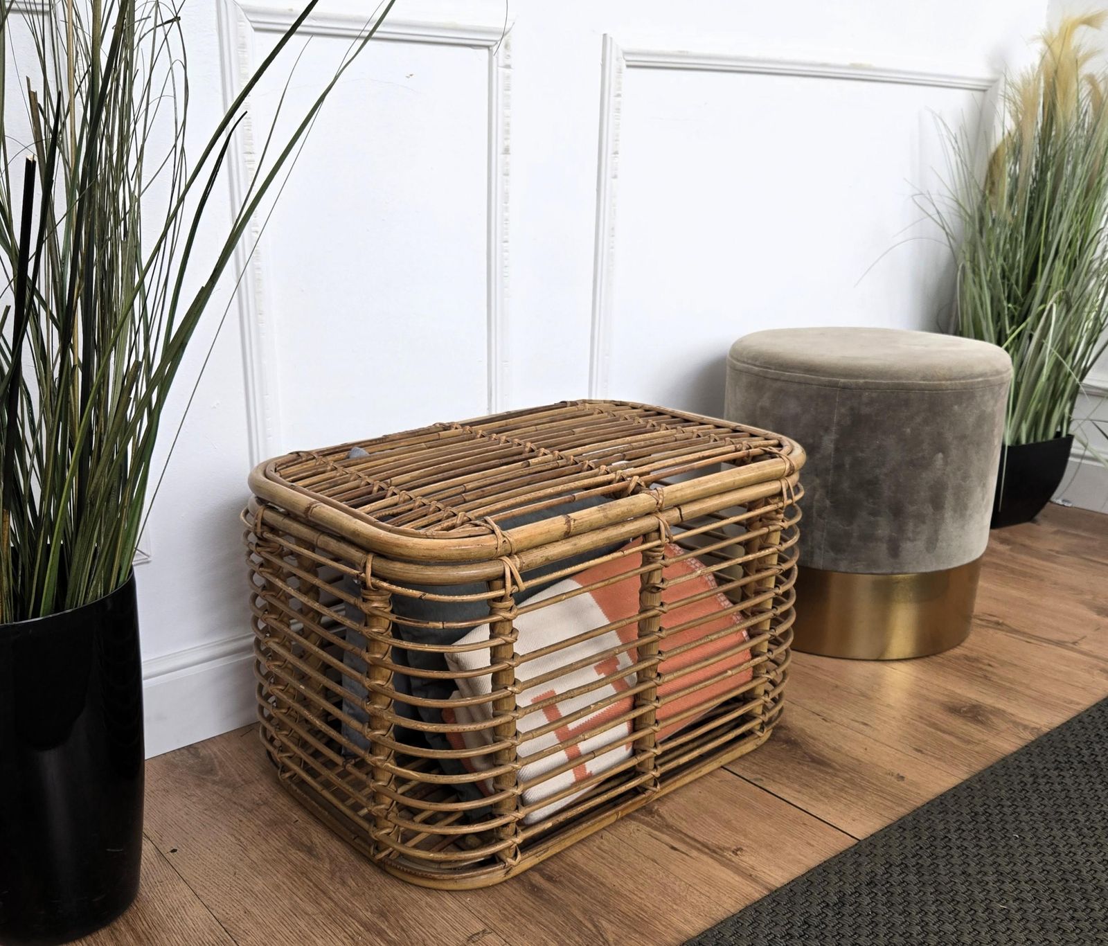 1960s Italian Designer Bamboo Rattan Bohemian French Riviera Basket Container photo for sale