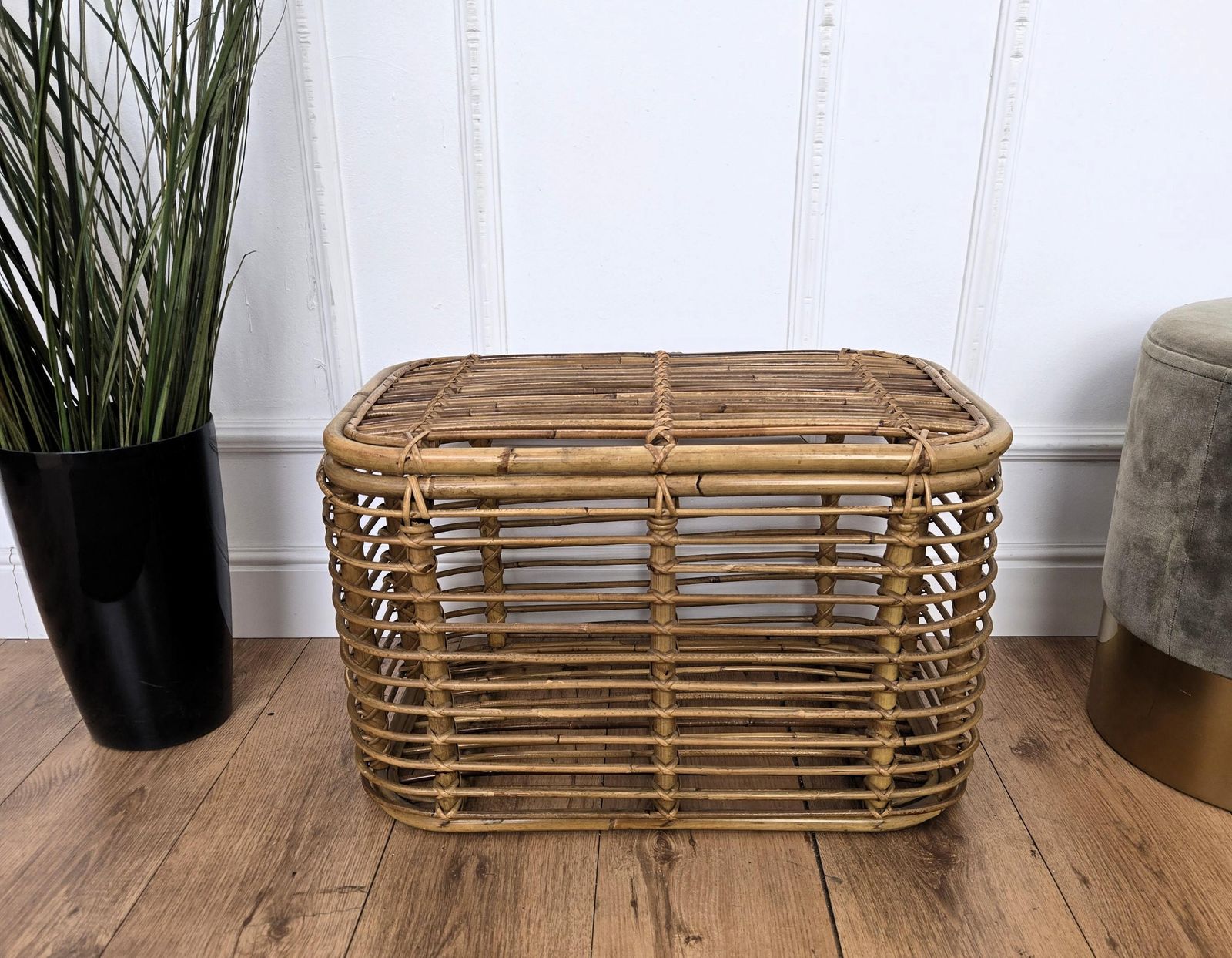 1960s Italian Designer Bamboo Rattan Bohemian French Riviera Basket Container photo buy