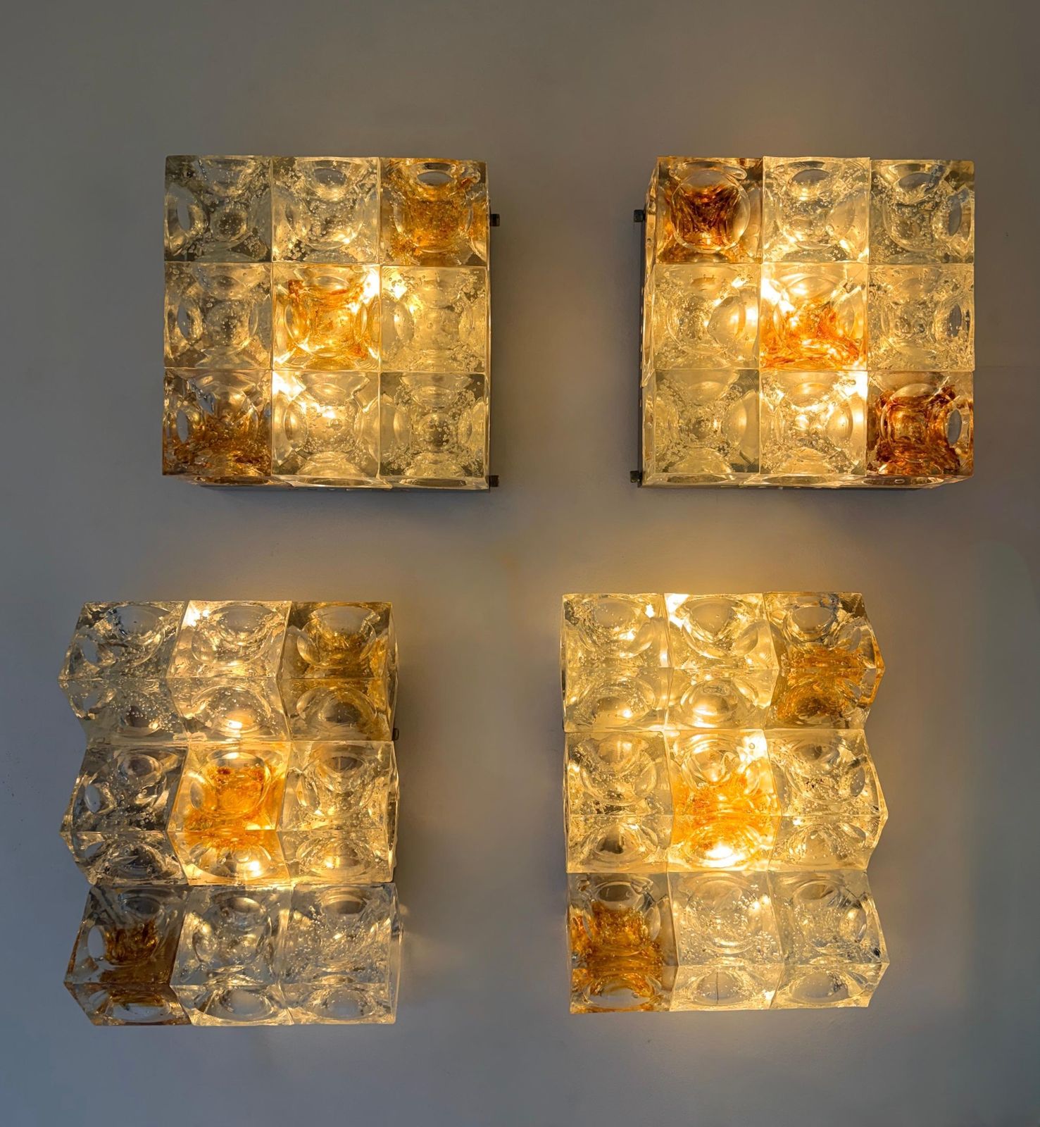 Pair Of Glass Cube Square Metal Sconces By Poliarte, Italy, 1970s photo for sale