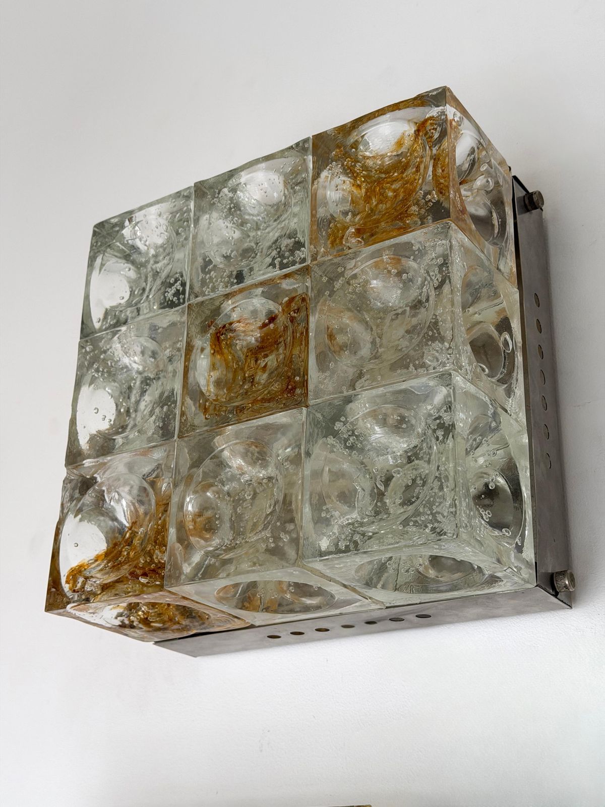 Pair Of Glass Cube Square Metal Sconces By Poliarte, Italy, 1970s photo buy