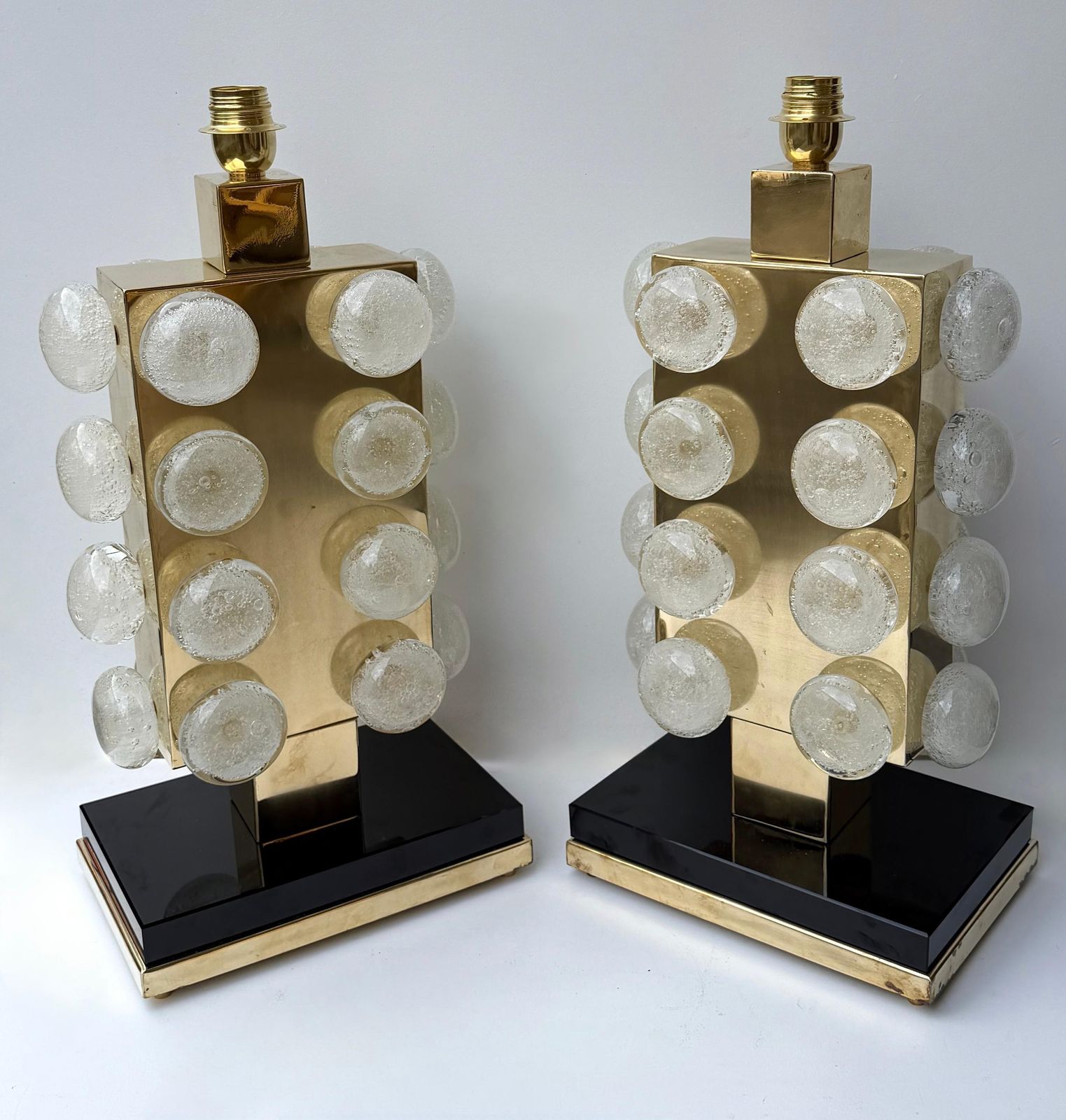 photo for sale Contemporary Pair Of Brass And Murano Glass Macaroons Lamps, Italy