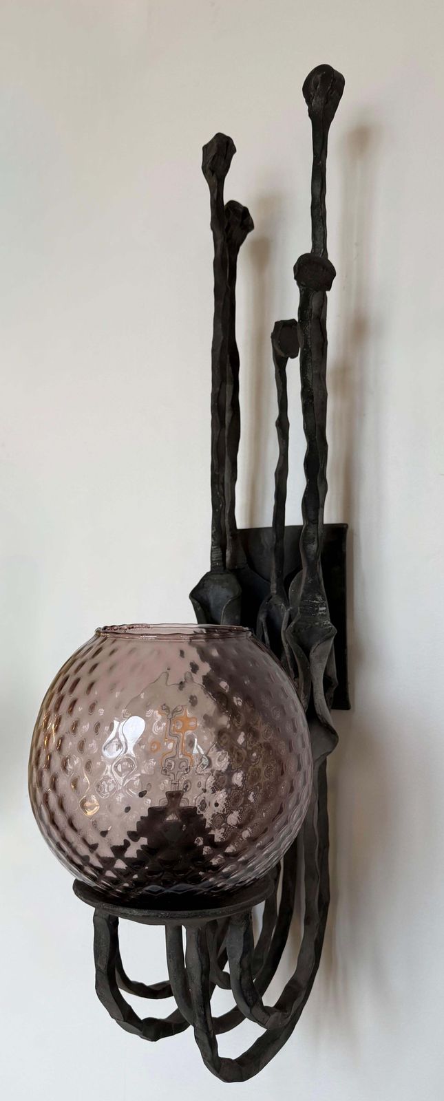 Pair Of Wrought Iron And Glass Sconces By Pozzebon. Italy, 1970s photo buy