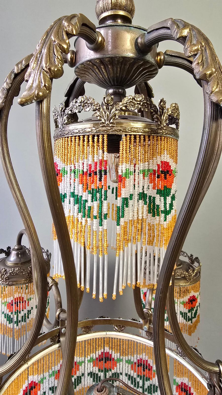 3393.0 Beaded Glass Chandelier With Floral Motif photo