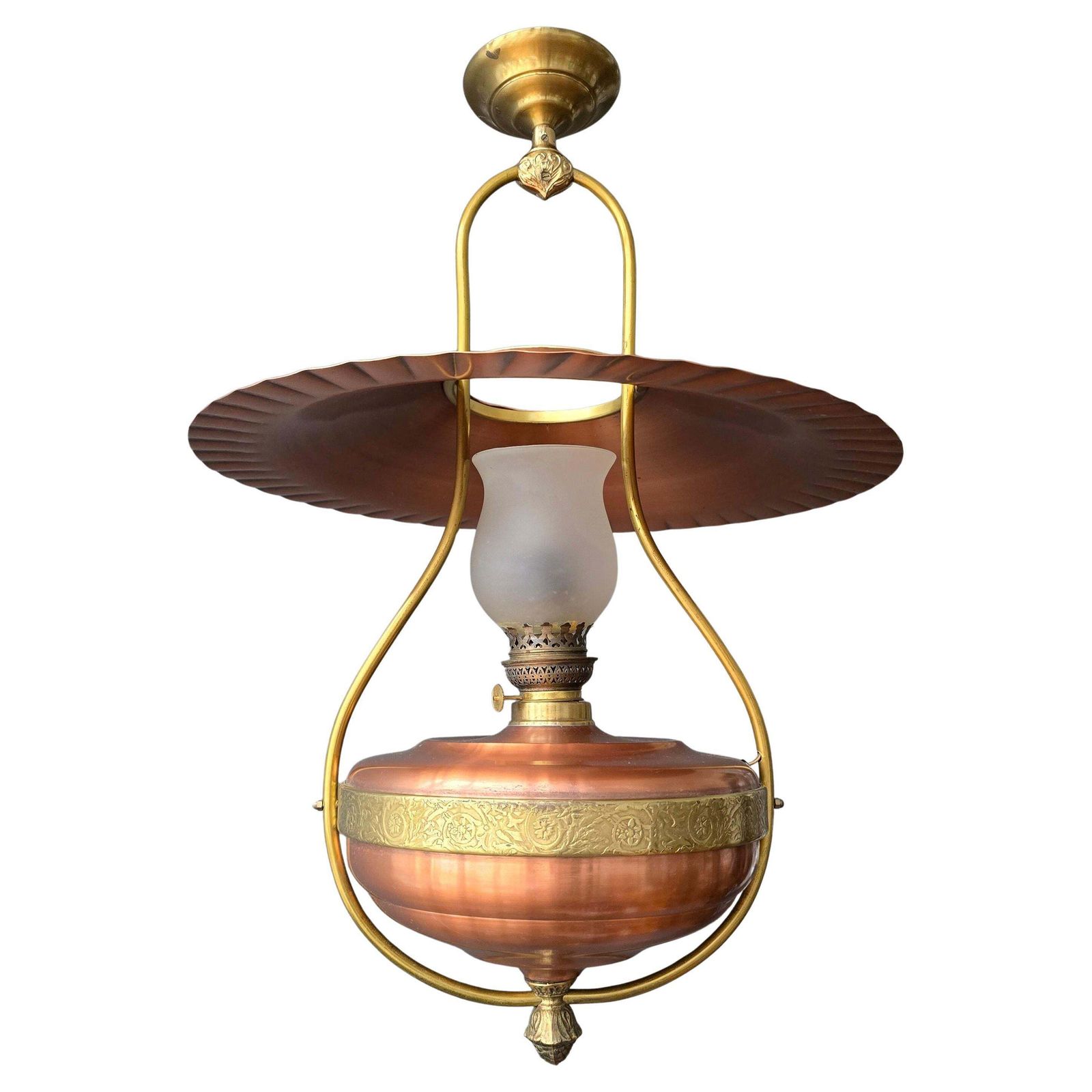 French Copper Hanging Lamp By Cuivres D’art Géor, Circa 1900–1920 photo furniture