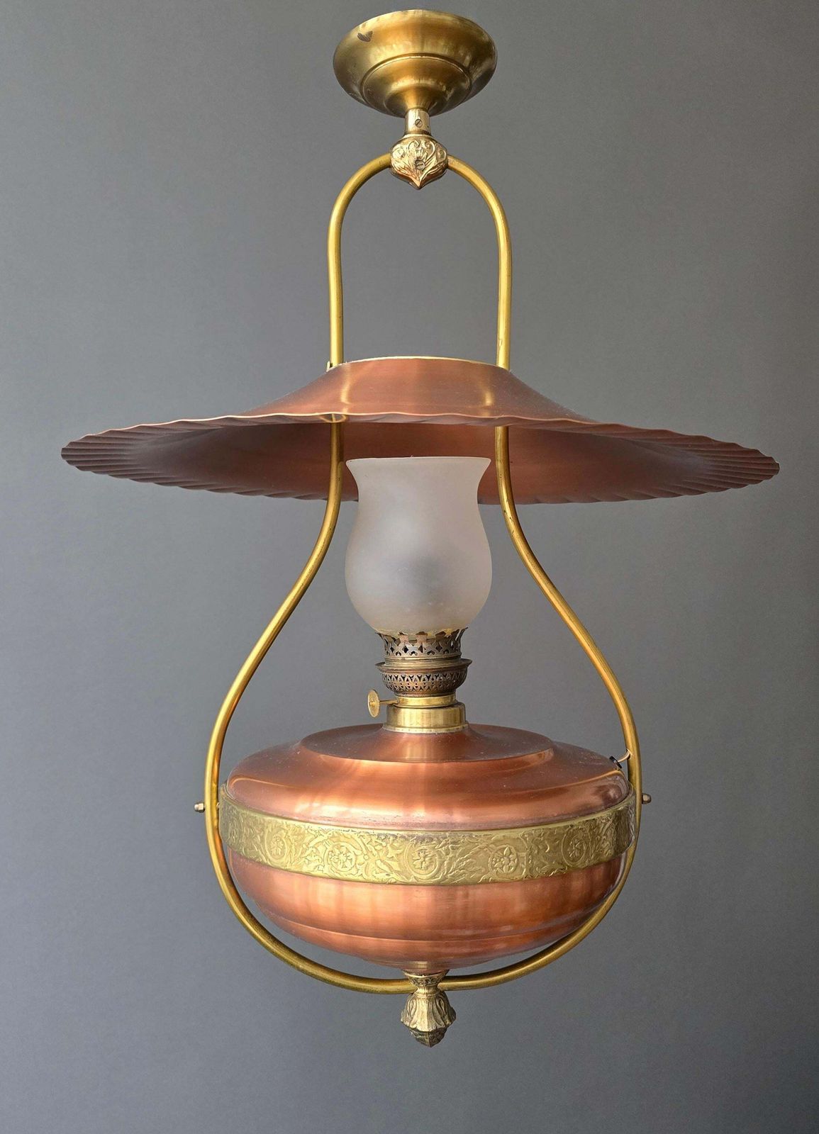 French Copper Hanging Lamp By Cuivres D’art Géor, Circa 1900–1920 photo Lighting