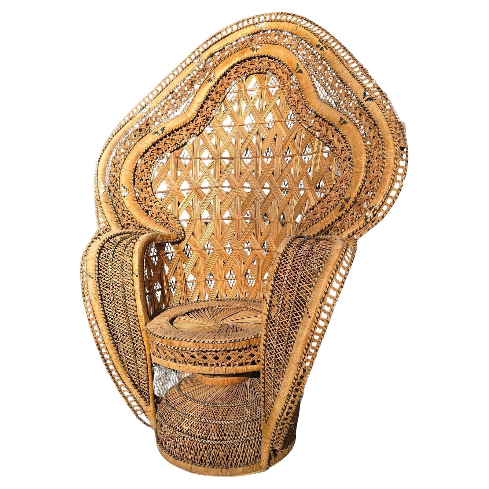 Large Handwoven Rattan Peacock Chair, Southeast Asia, 1960s–1970s photo for sale