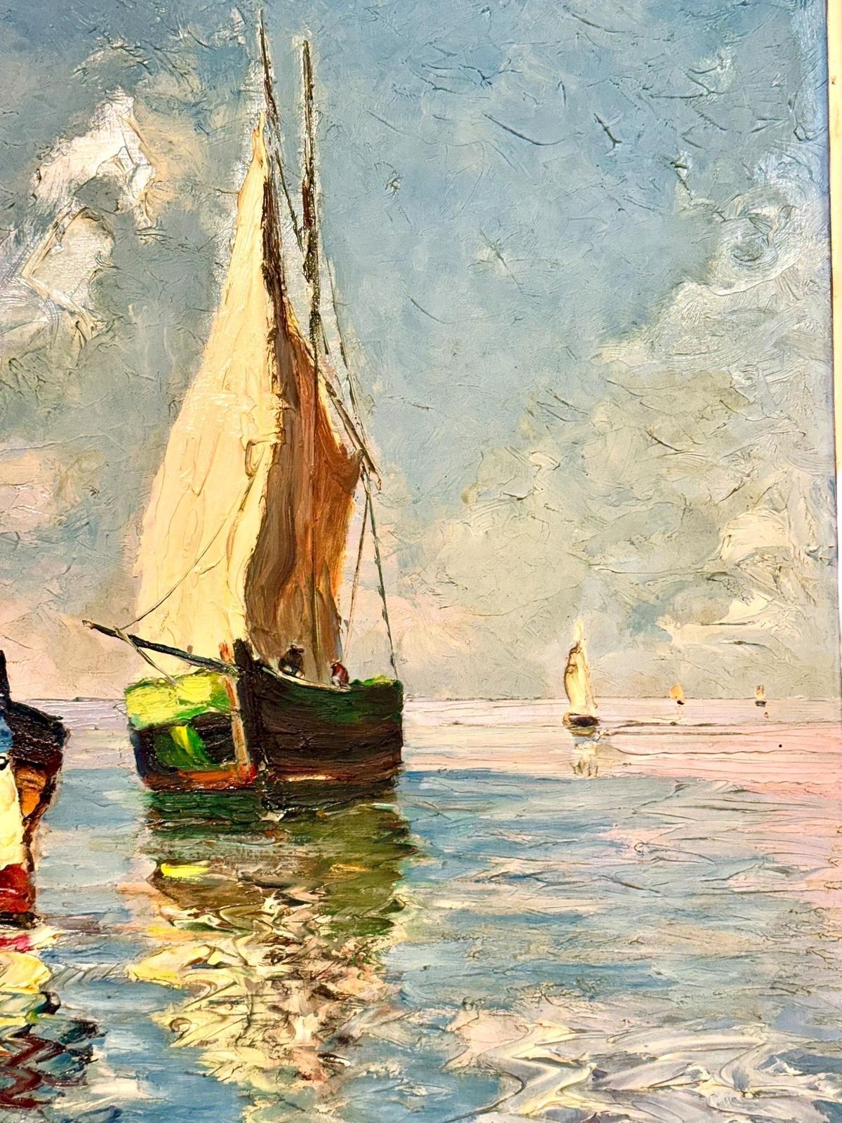 French Coastal Sailboats, Oil On Board By Bernard Régis, C. 1950s–60s photo for sale