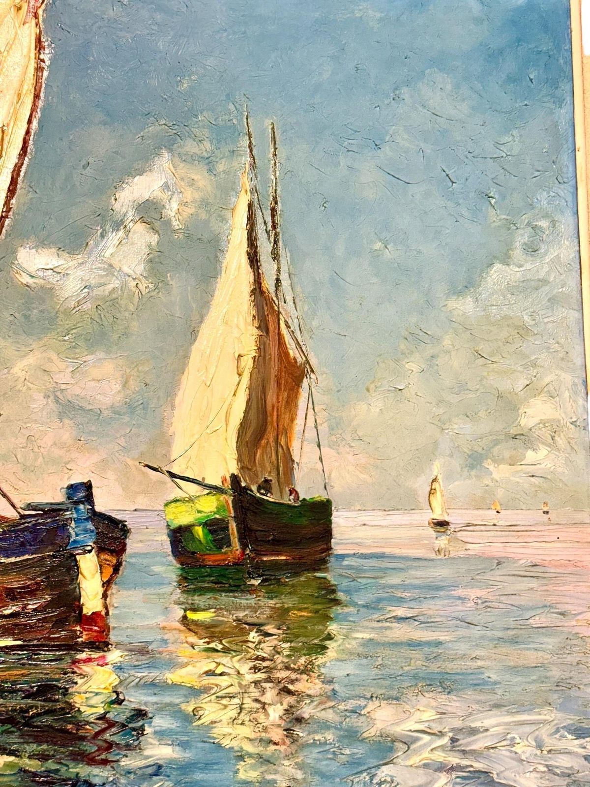 photo for sale French Coastal Sailboats, Oil On Board By Bernard Régis, C. 1950s–60s