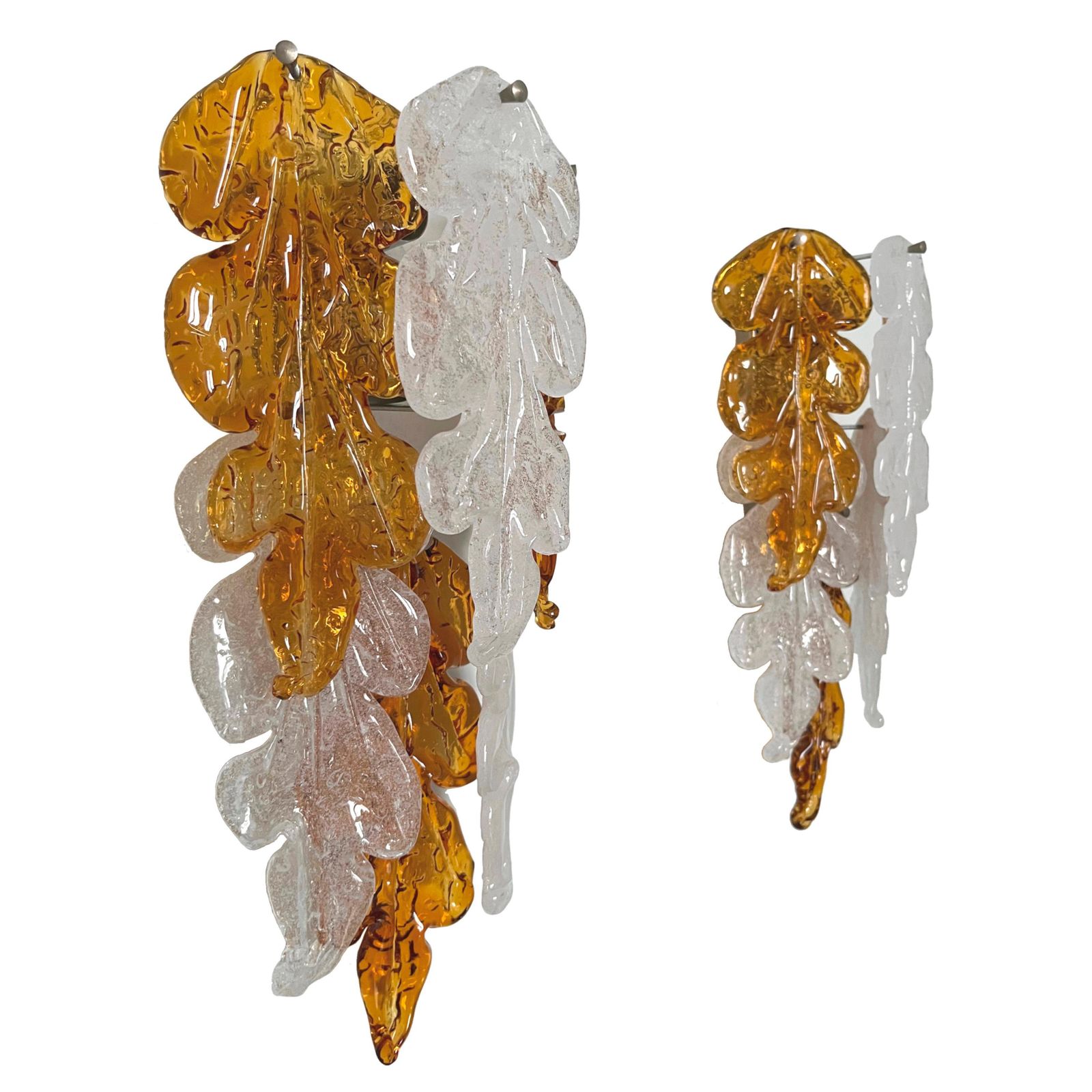 2570.0 Italian Midcentury Pair Of Amberclear Murano Leaf Wall Sconces By Mazzega, 1970s photo