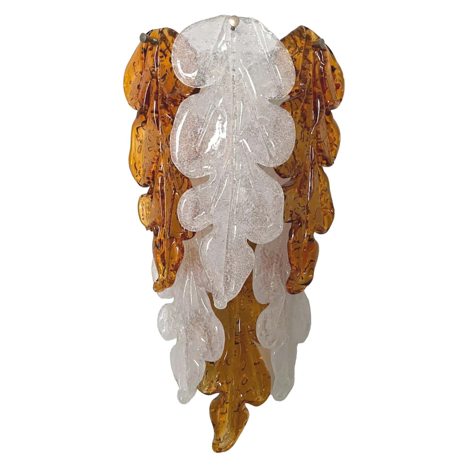 photo vinterior Italian Midcentury Pair Of Amberclear Murano Leaf Wall Sconces By Mazzega, 1970s