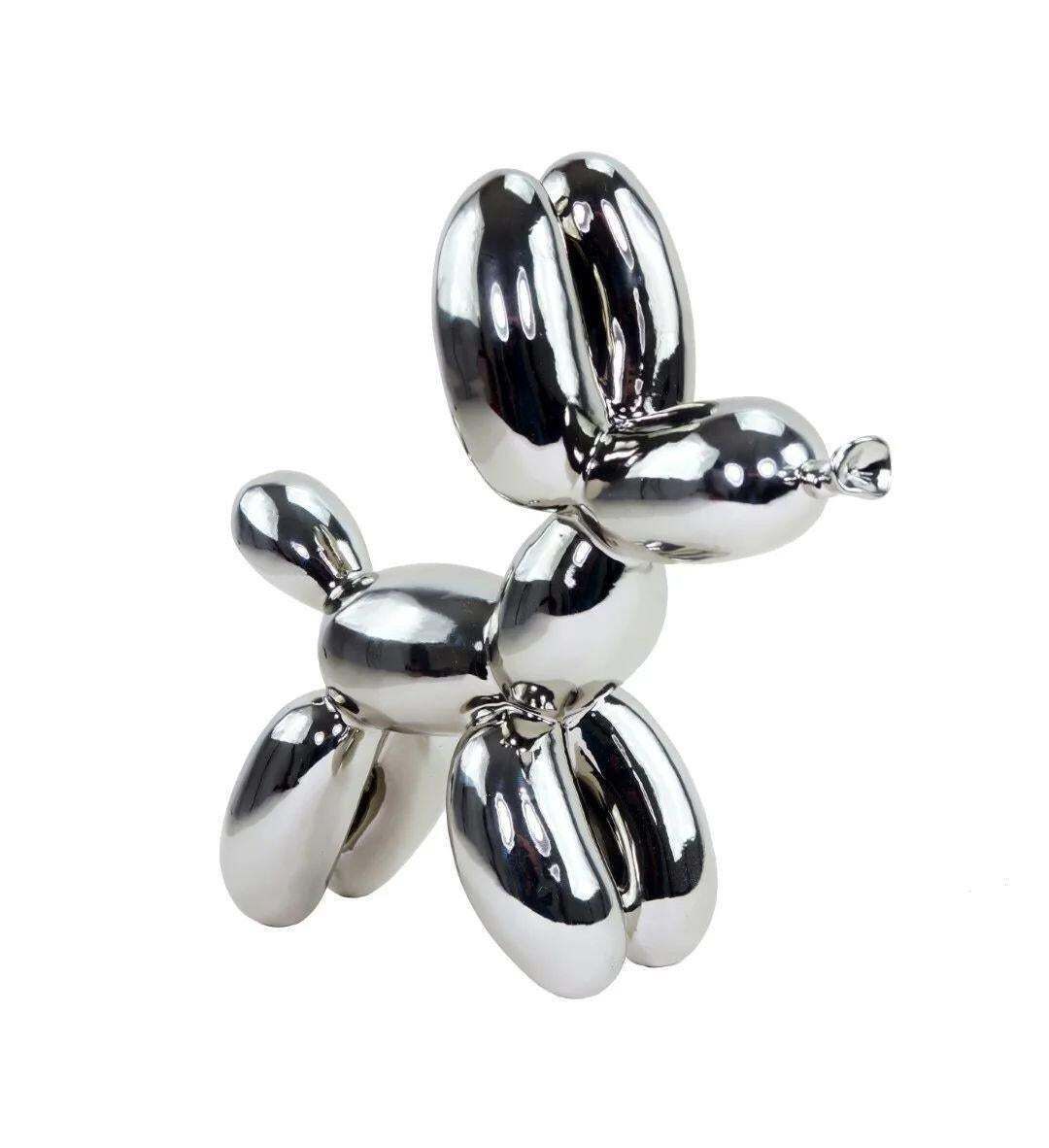 Contemporary Art Piece Balloon Dog Sculpture In Bronze Silvered photo for sale