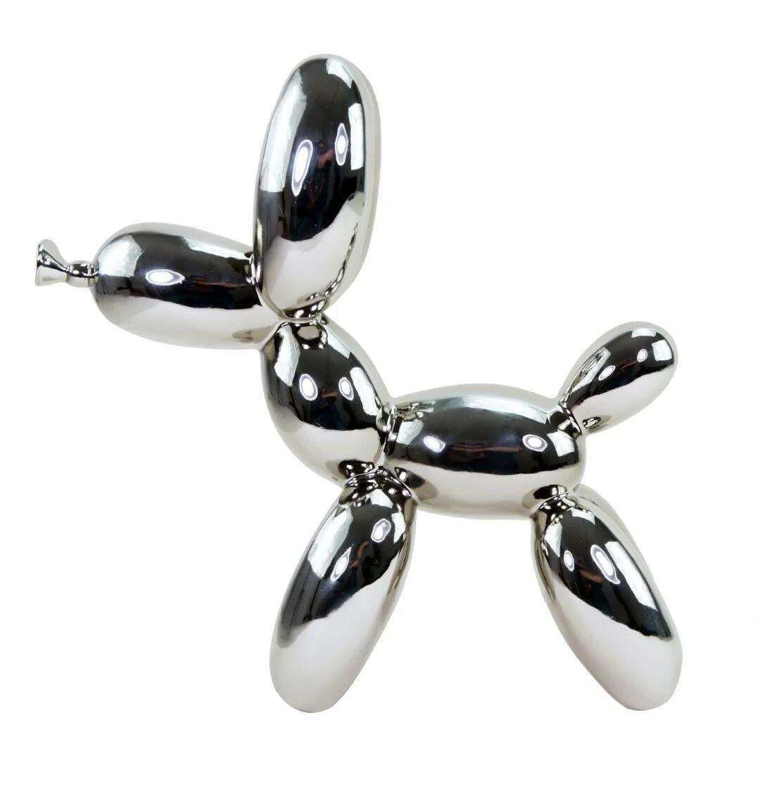 Contemporary Art Piece Balloon Dog Sculpture In Bronze Silvered photo buy