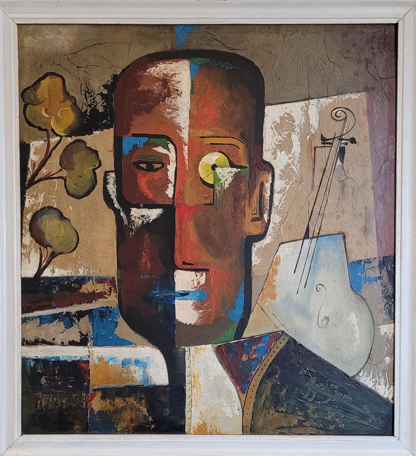 Cubist Inspired Portrait, Oil On Board, Framed, Late 20th Century By Marius Oddo
