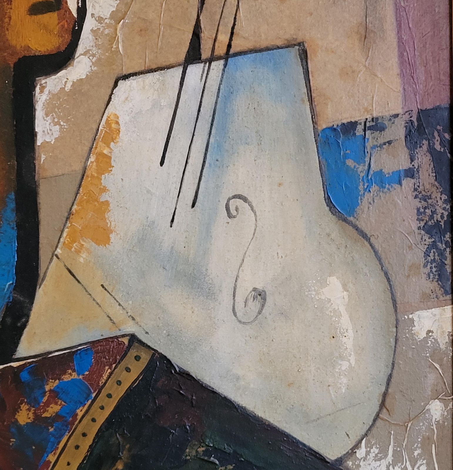 Art Cubist Inspired Portrait, Oil On Board, Framed, Late 20th Century By Marius Oddo photo