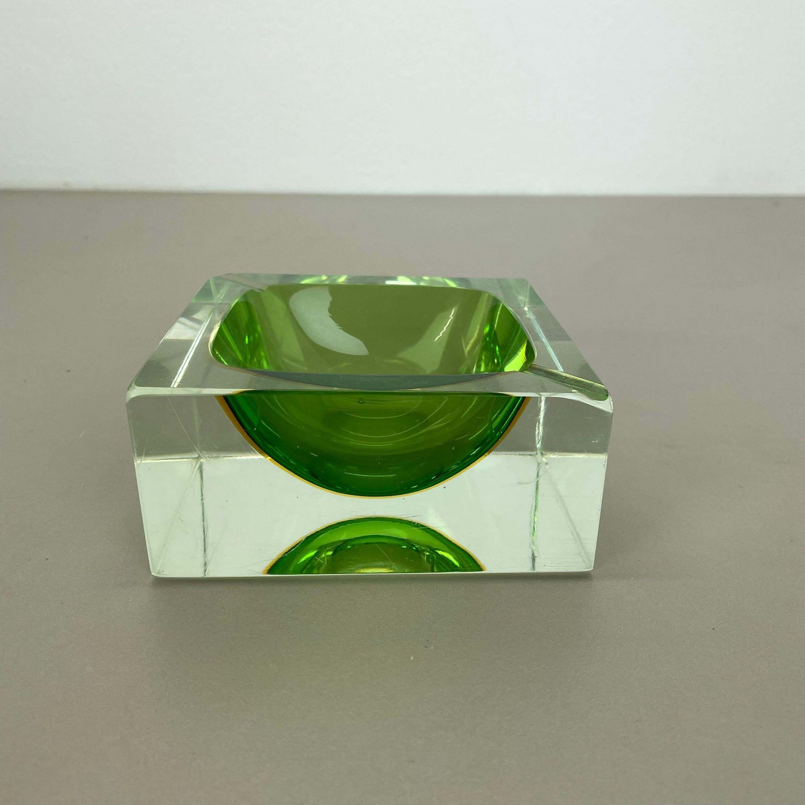 Home Decor Murano Green Glass Sommerso Block Cube Ashtray Element Flavio Poli, Italy, 1970s photo