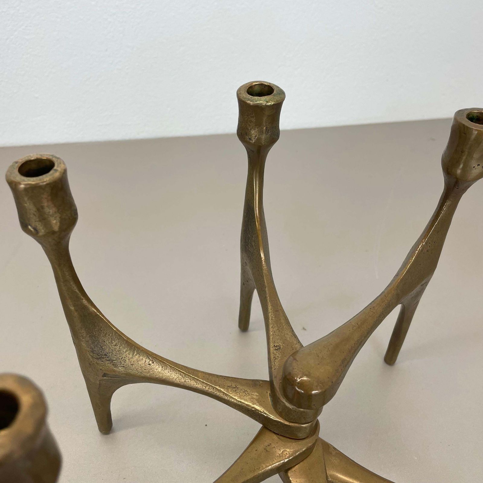 Large Midcentury Brutalist Bronze Candleholder By Michael Harjes, Germany, 1960 photo vintage