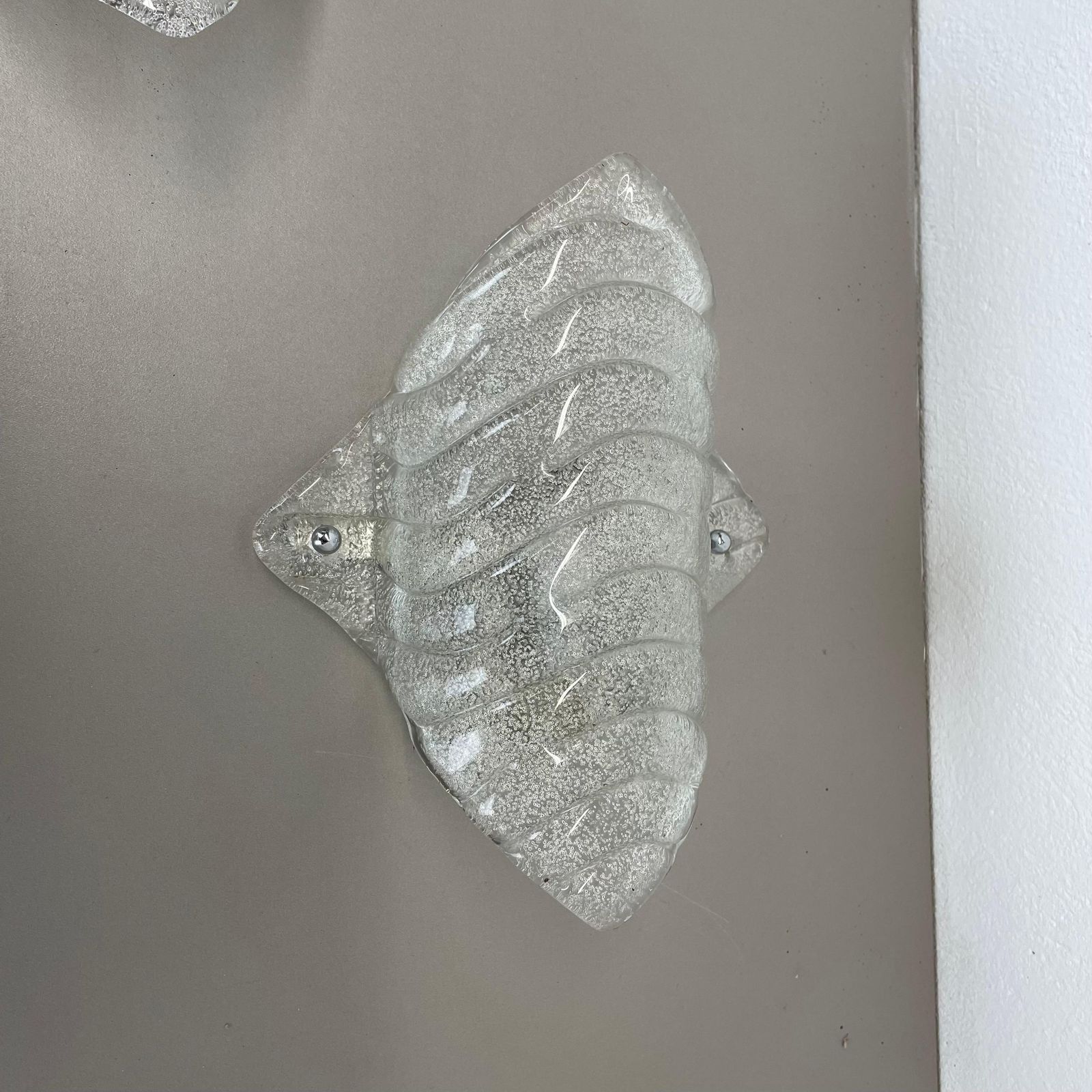 Set Of 3 Murano Ice Glass Wall Light Sconces Fischer Leuchten Germany, 1970 photo vinterior