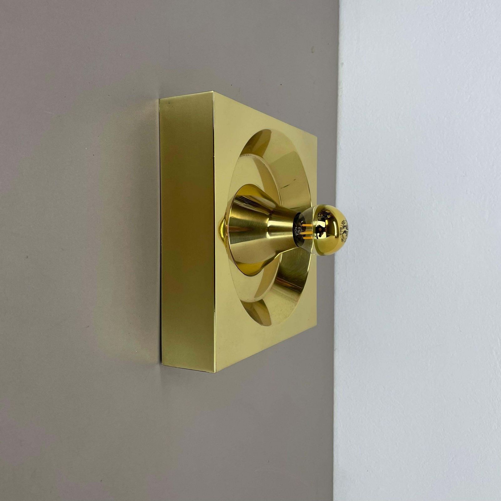 Rare Brass Pop Art Metal Wall Light By Klaus Hempel For Kaiser Leuchten, 1970s photo for sale