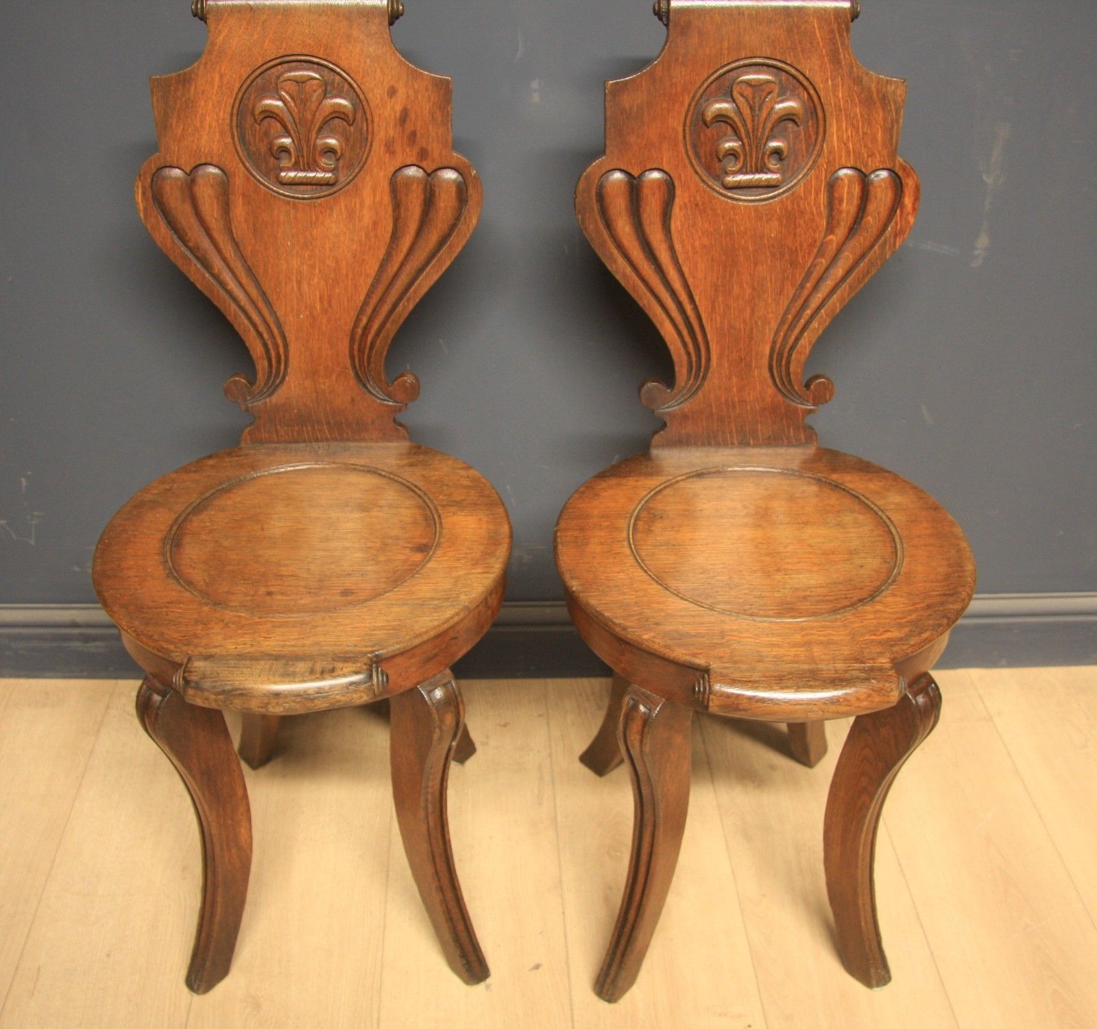 Antique Victorian Oak Pair Of Hall Chairs photo furniture