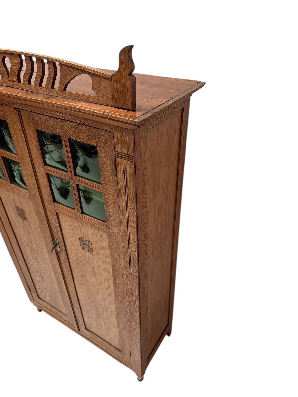 Arts & Crafts Art Nouveau Bookcase With Original Green Glass, 1900s photo buy