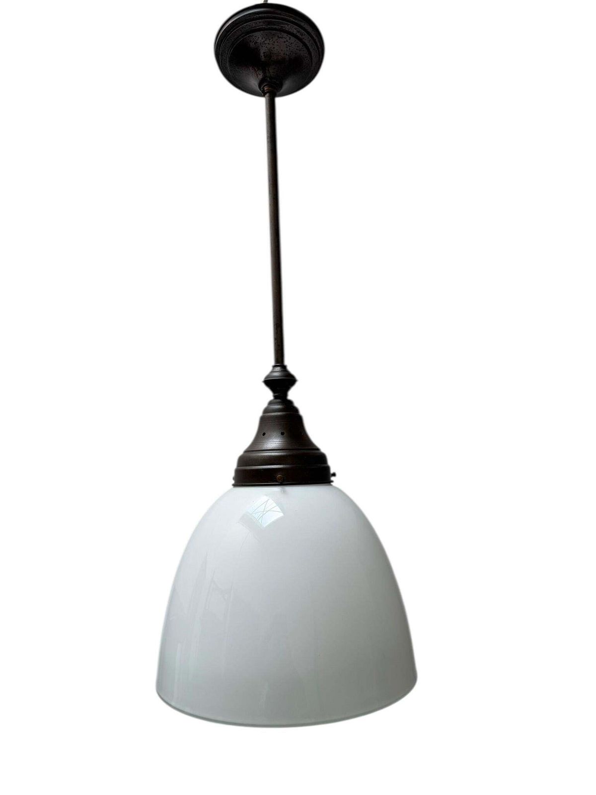 Art Nouveau Pendant Lamp With Ultra Rare Milk Glass Shade, 1900s photo vinterior
