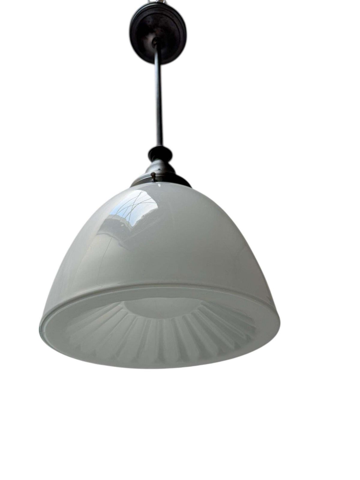 photo furniture Art Nouveau Pendant Lamp With Ultra Rare Milk Glass Shade, 1900s