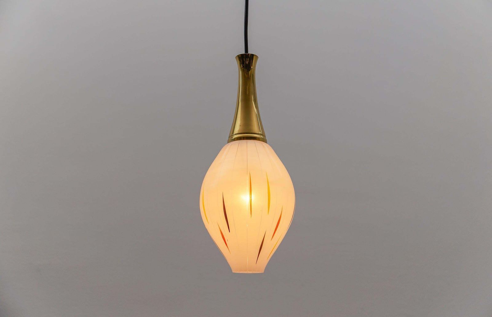 photo furniture Lovely 50s Mouth Blown Glass Hanging Lamp With Brass, Germany Mid Century Modern