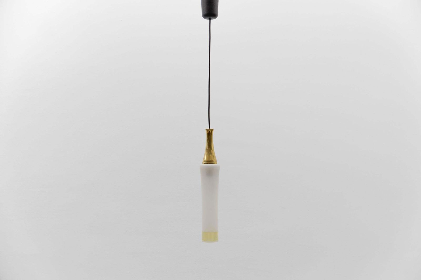 Lovely Cylindrical Glass Hanging Lamp With Brass, Mid Century Modern, Germany photo furniture