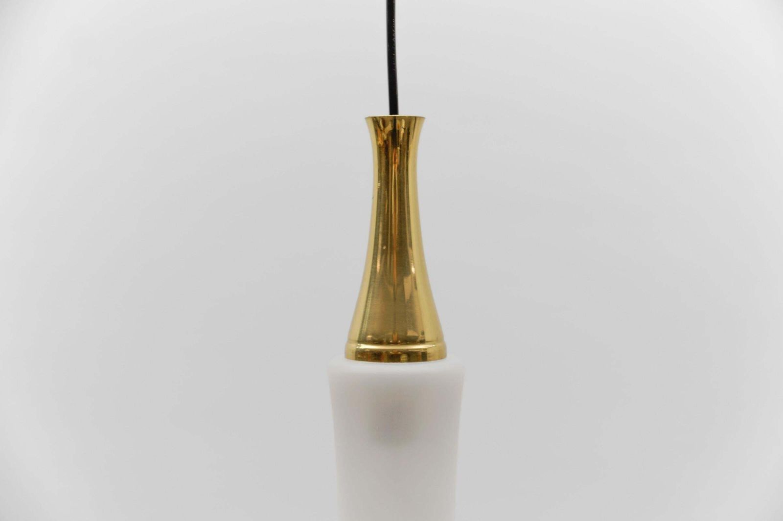 Lovely Cylindrical Glass Hanging Lamp With Brass, Mid Century Modern, Germany photo 666.0