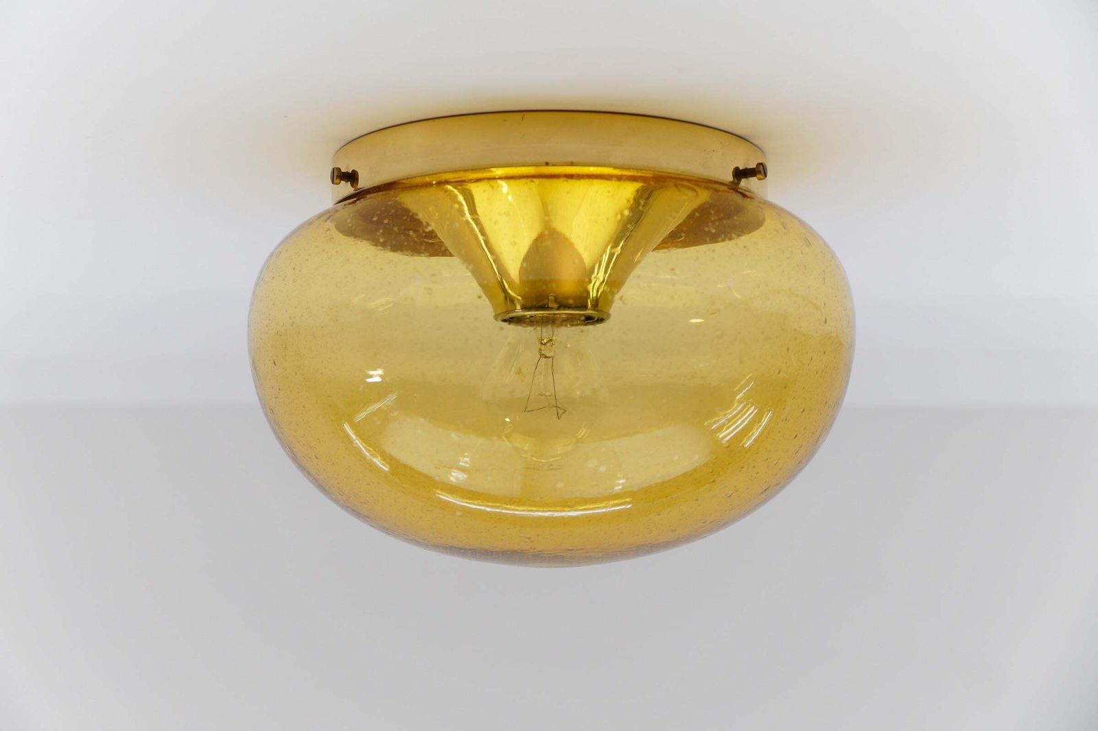 Pair Of Amber Gold With Air Bubble Inclus Wall Lamps / Flush Mount Lights, 1960s photo furniture