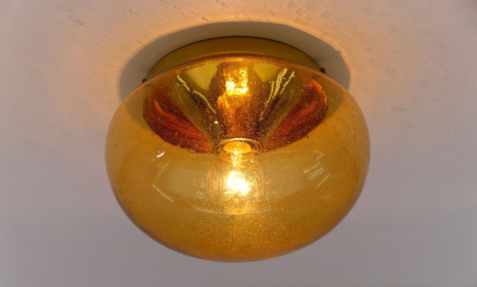 Pair Of Amber Gold With Air Bubble Inclus Wall Lamps / Flush Mount Lights, 1960s photo buy