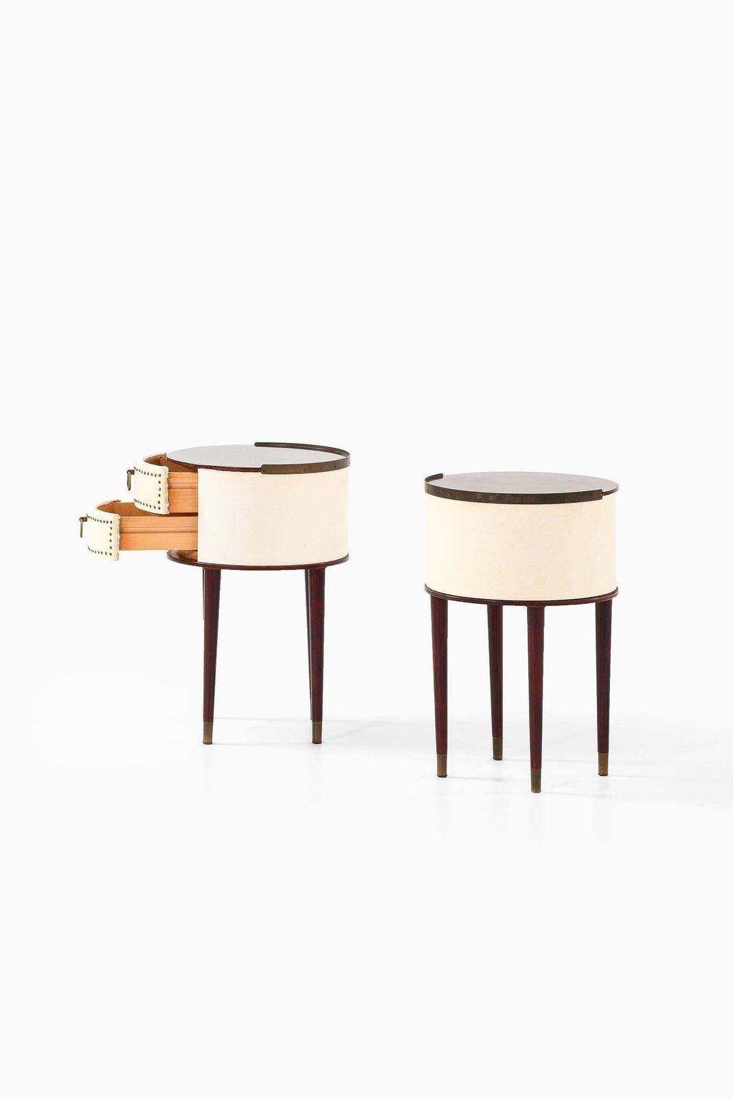 Set Of 2 Bedside Tables In Brass And Mahogany By Halvdan Pettersson, 1950s photo Furniture