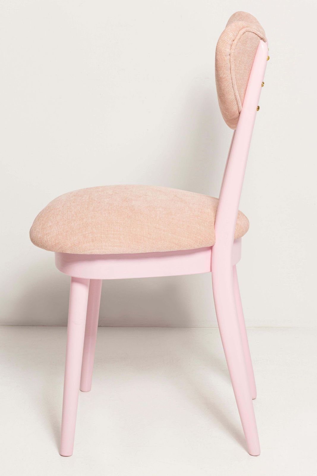 photo furniture Mid Century Heart Chair, Light Pink Chenille Fabric, Pink Wood, Europe, 1960s