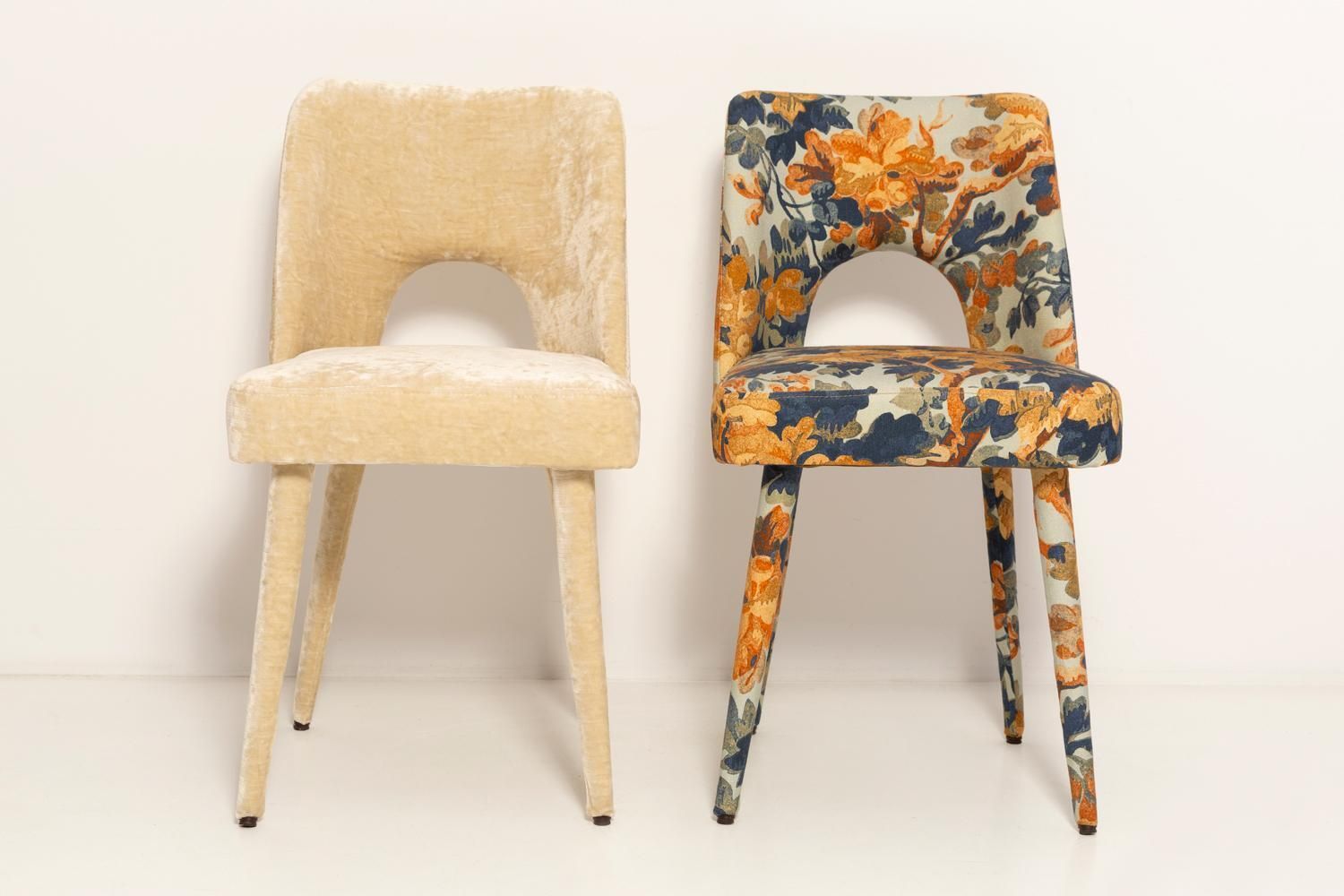 Set Of Four Mid Century Shell Chairs Mixed Chairs, Fabrics By Pierre Frey, 1960s photo vintage