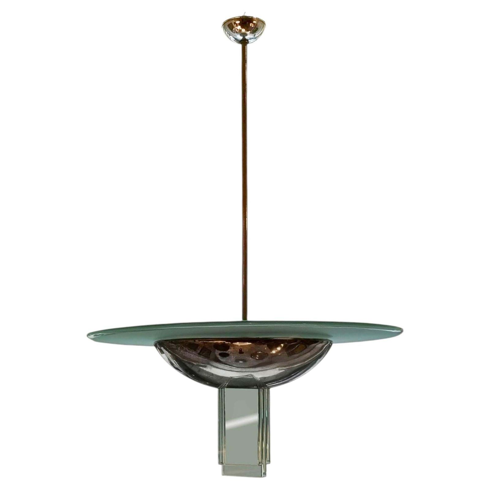 Pietro Chiesa For Fontana Arte Metal And Glass Chandelier, Italy 1950s