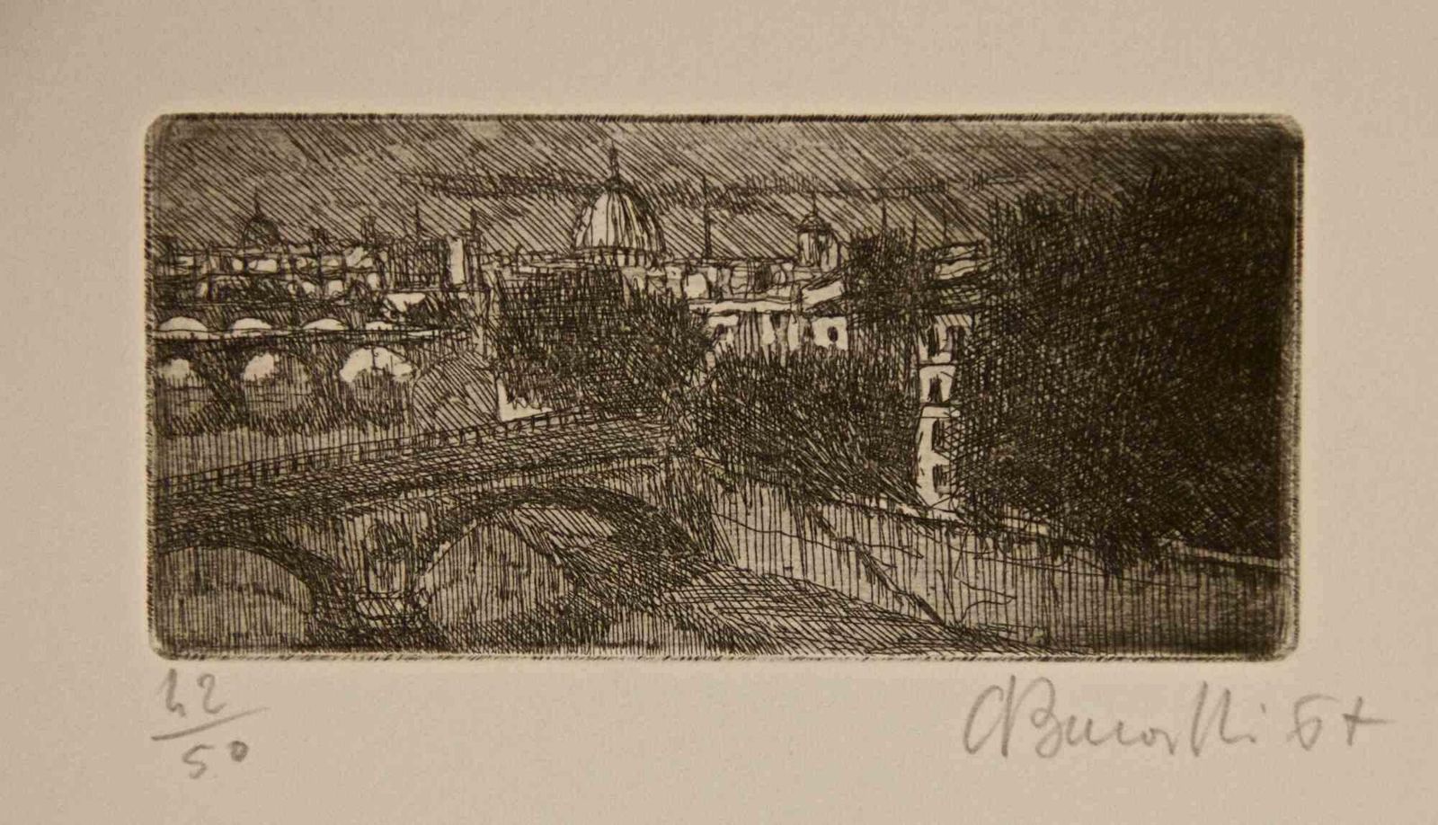 Armando Burattirome, Lungotevere   Etching By Armando Buratti   19671967