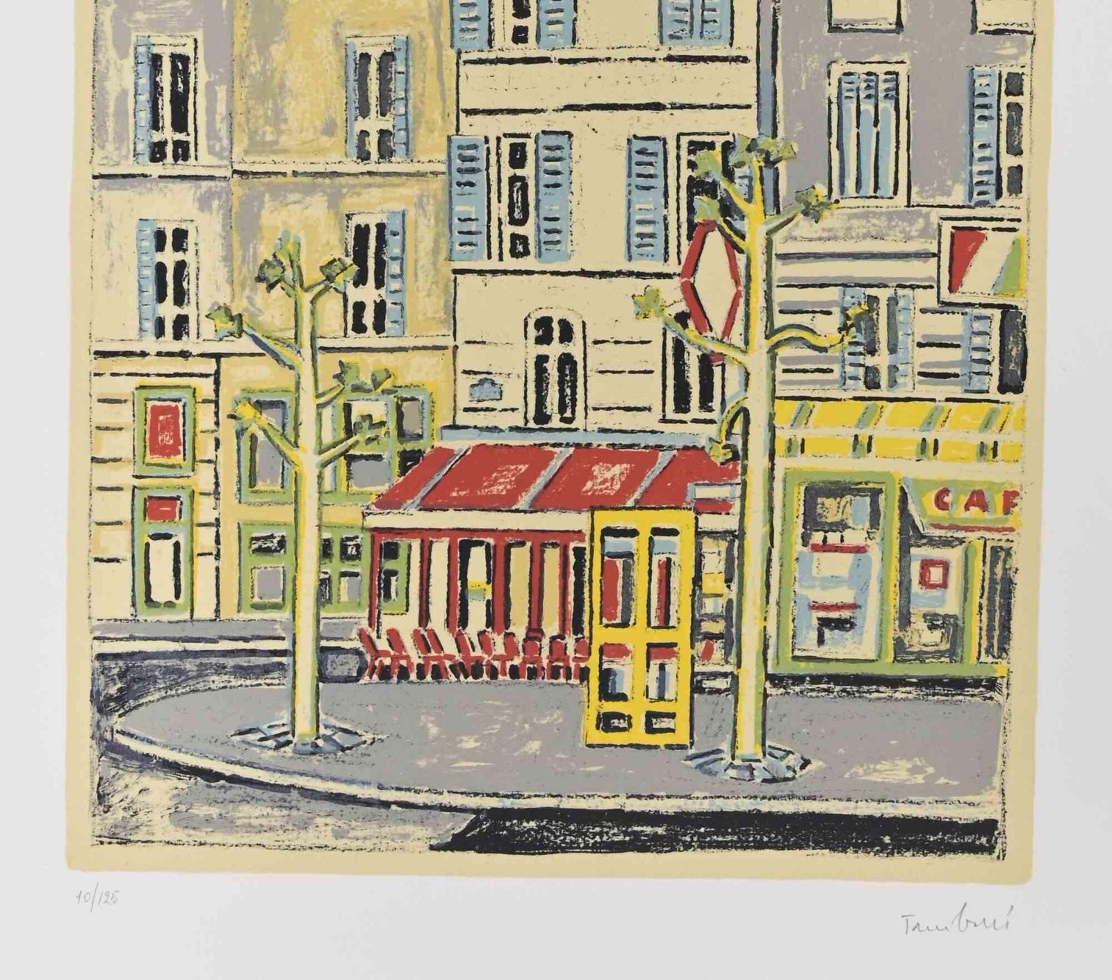 Orfeo Tamburicafé Parisien   Lithograph By Orfeo Tamburi   1980s1980s photo furniture